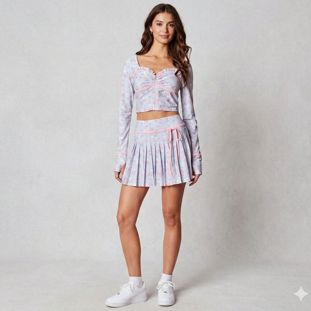 🆕rareraw Petal Kiss Zip-Front Skirt/Skort in Baby Blue with Pink Set Small
